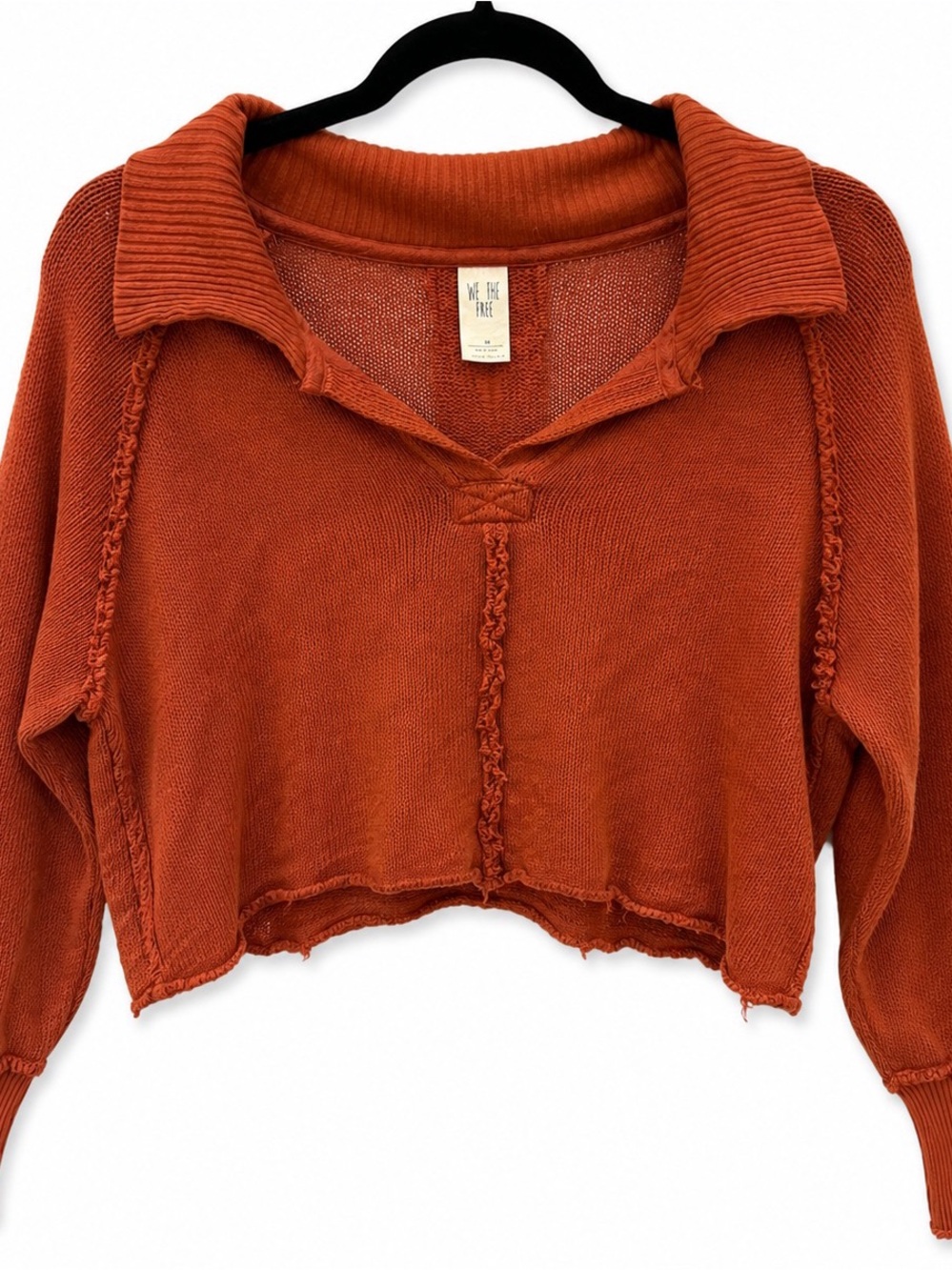 We The Free Rust Open Knit Collared Sweater Top Medium